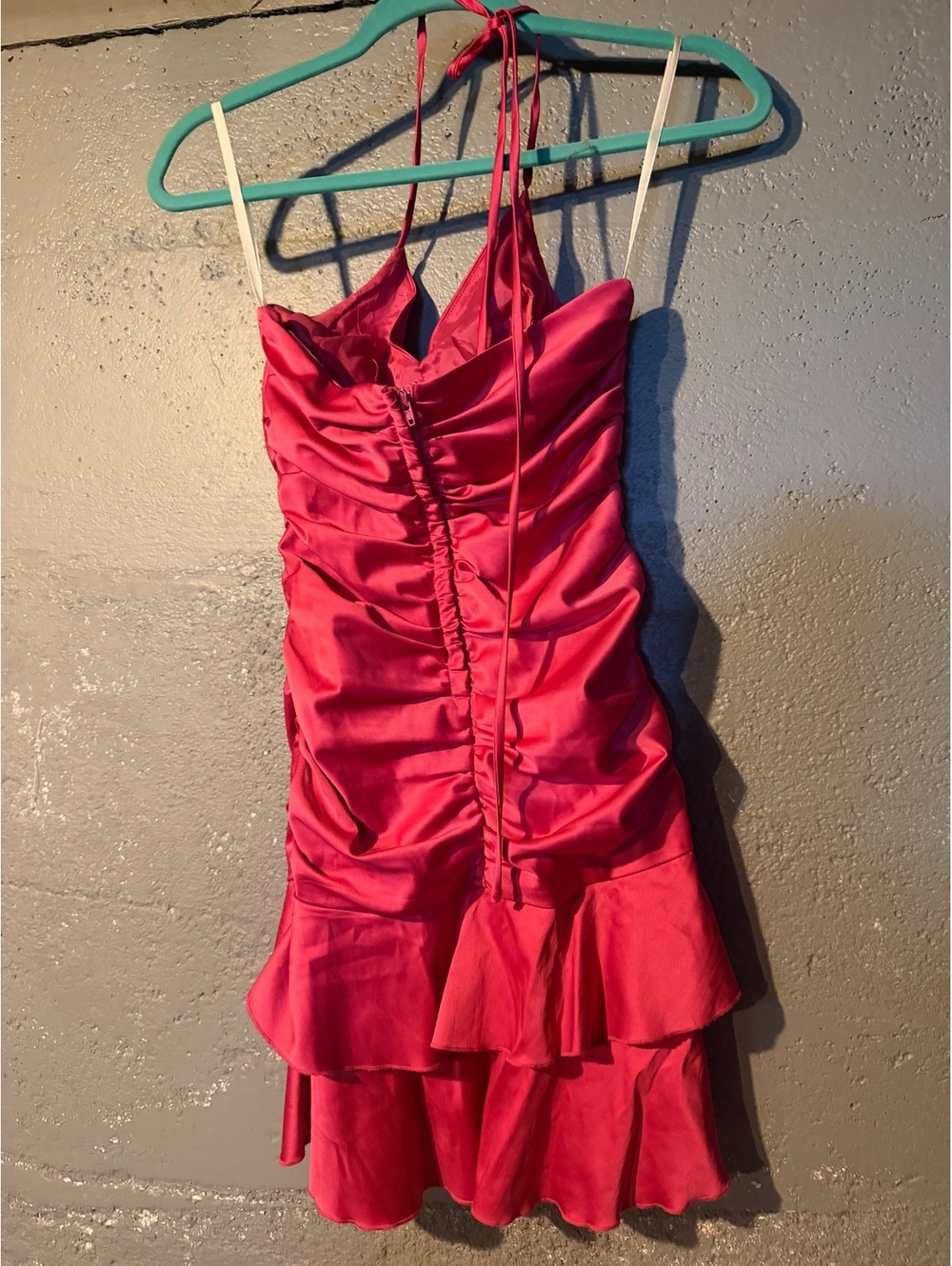 Royalty Red Satin Ruched Ruffle Dress Size 3 - Picture 3 of 4